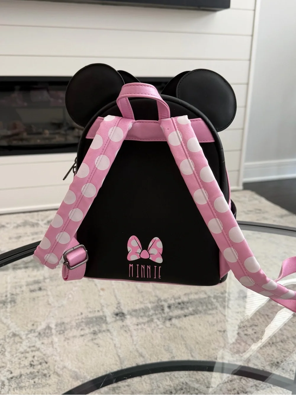 Disney Pink and Black Minnie Mouse Polka Dot Bow Mini Backpack